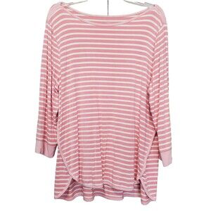 T by Talbots UPF 50+ Jersey Knit Pink Striped Boat Neck Tunic Size XL Athleisure